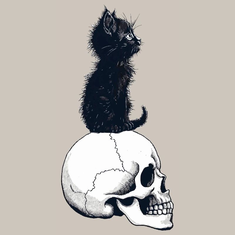 Cute kitten sitting on a skull