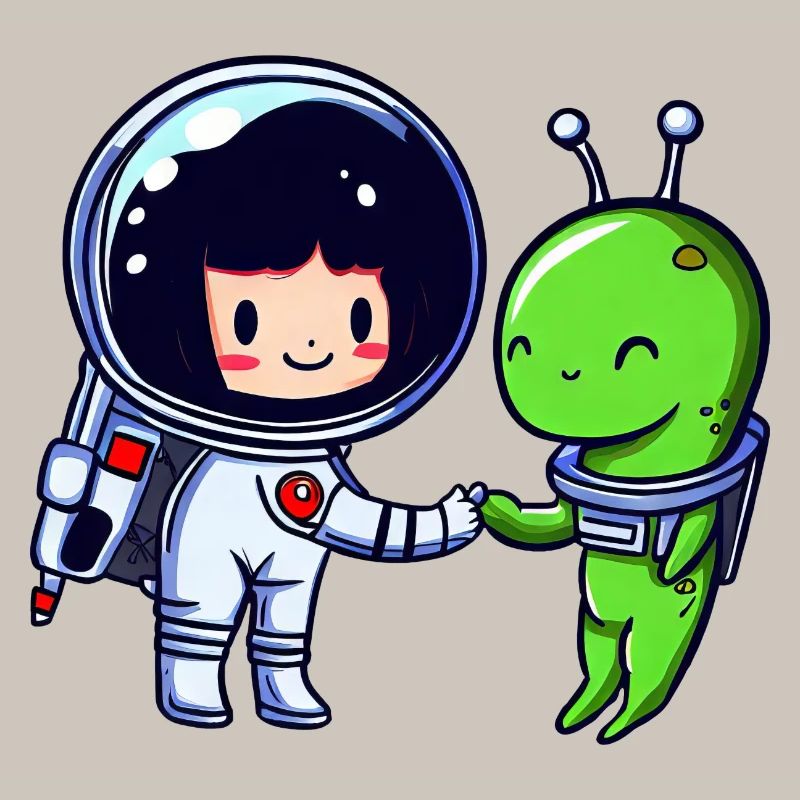 Salutation dans l’espace : poignée de main d’un extraterrestre et d’un astronaute
