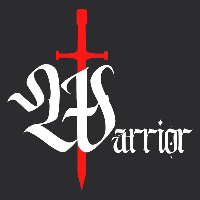 Design de guerrier gothique avec texte blanc épée