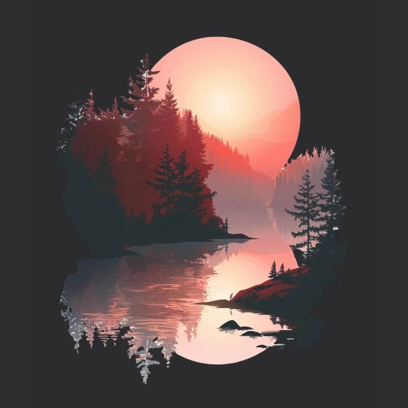 Sunset Reflection Forest Scene