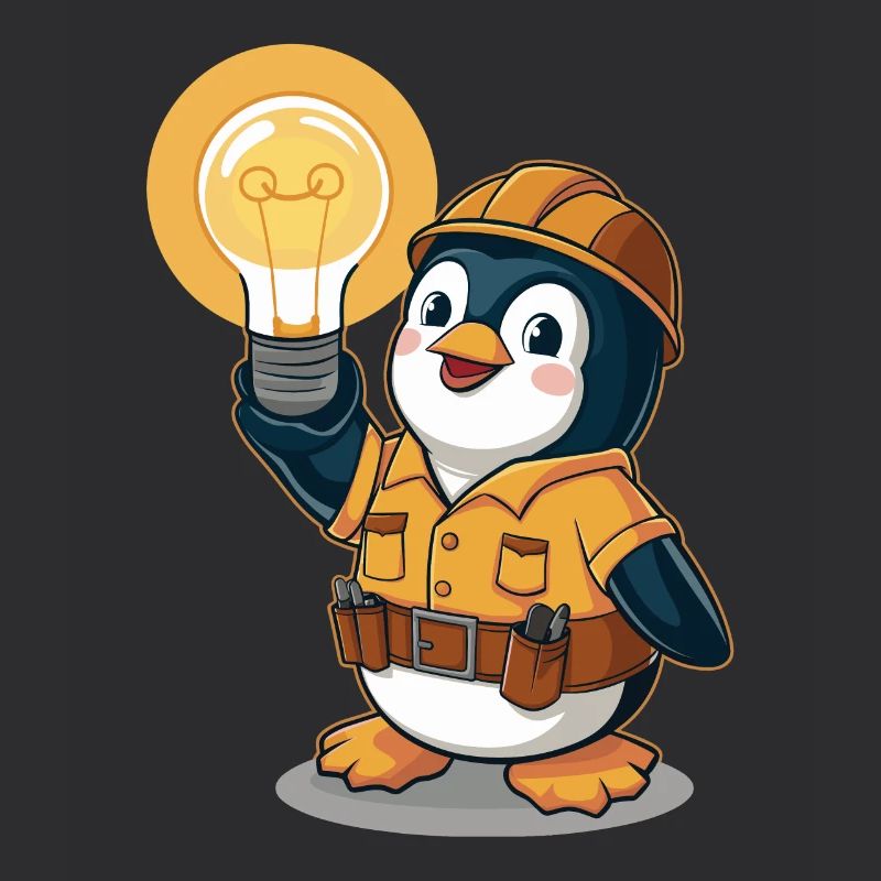 Penguin Electrician With Light Bulb
