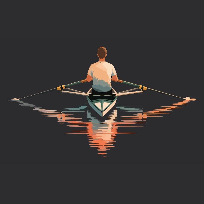 Serene Man Rowing Solo