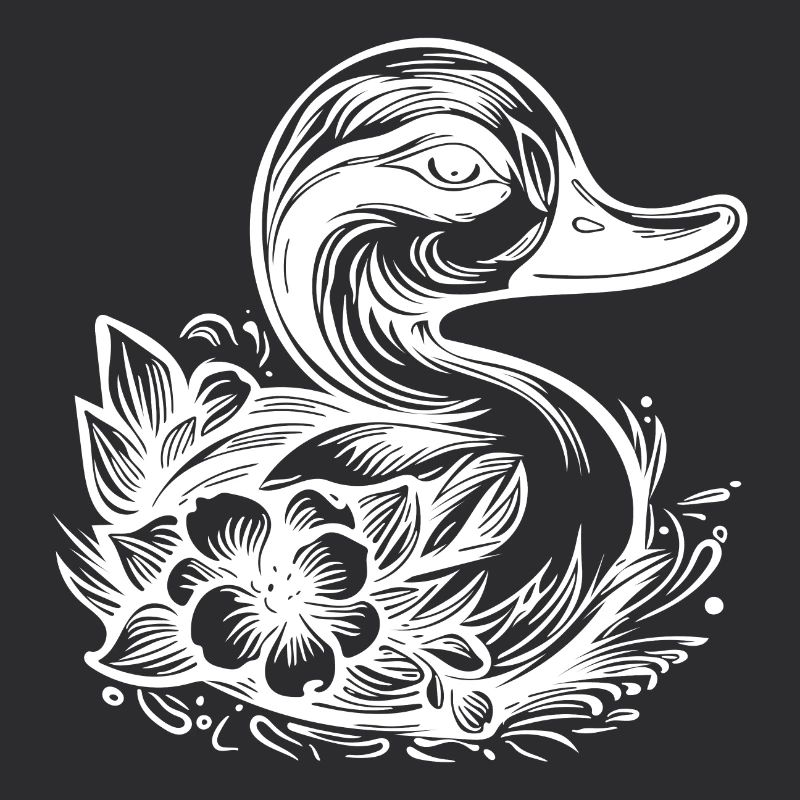 Petit canard avec des fleurs sur l’eau du lac