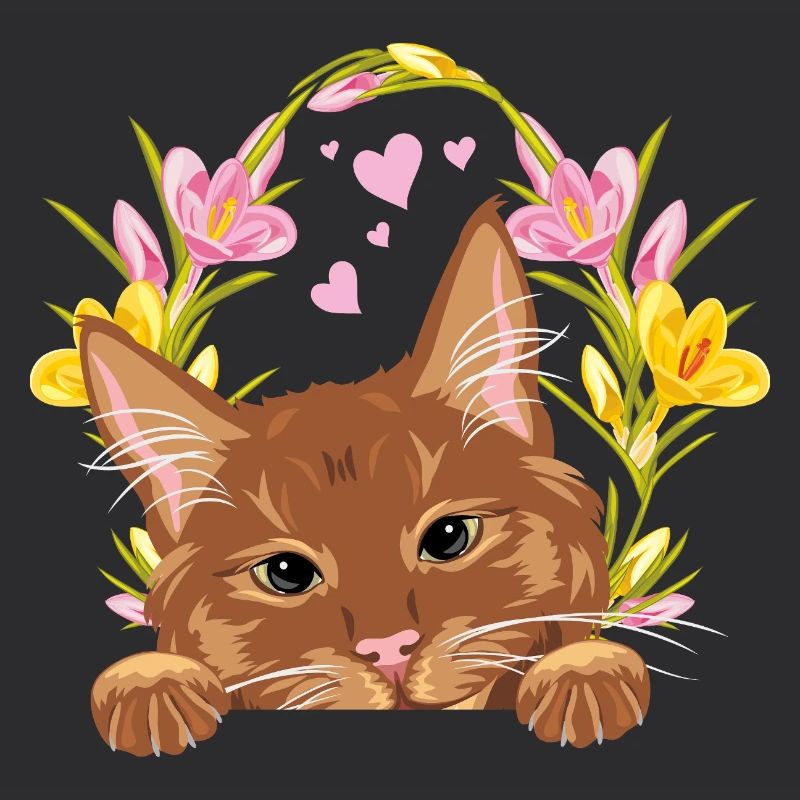 Jeter un coup d’œil mignon chat roux avec une couronne de fleurs