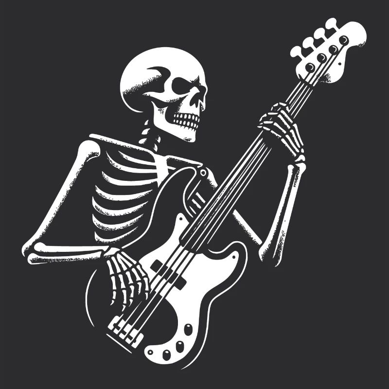 Squelette avec guitare basse. Conception de basses cool