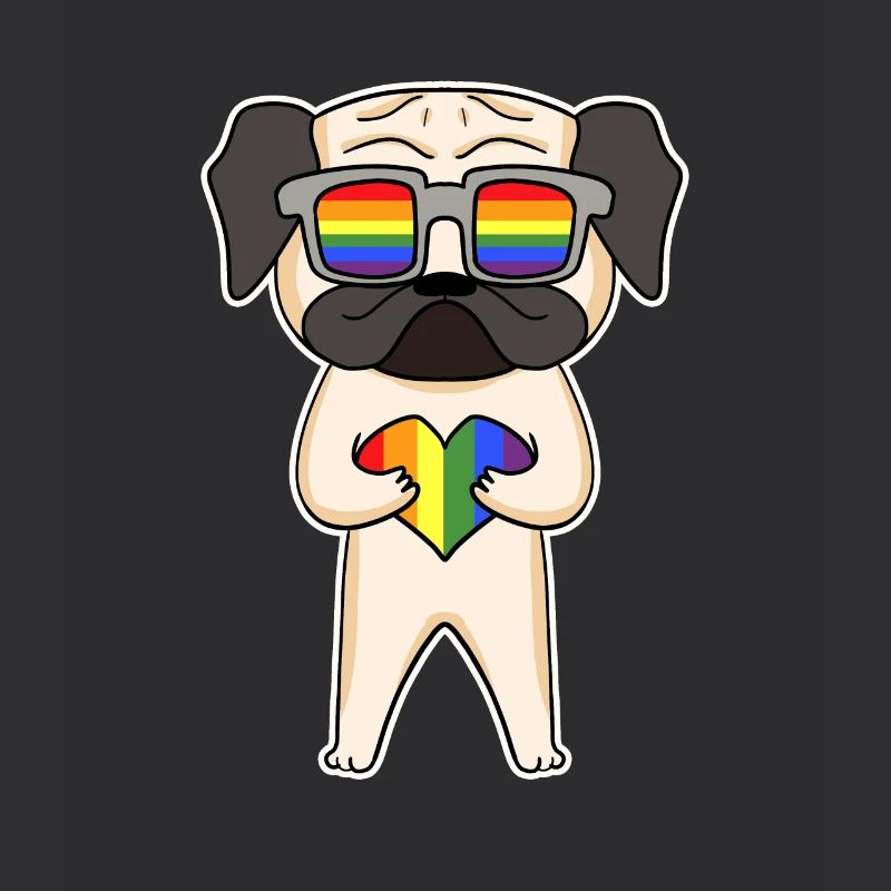 Regenbogen - Hund Mops mit Brille und Herz