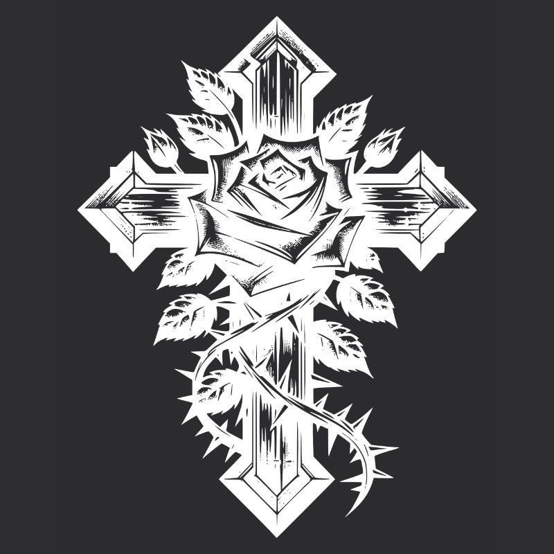 Rose avec des épines sur une élégante croix