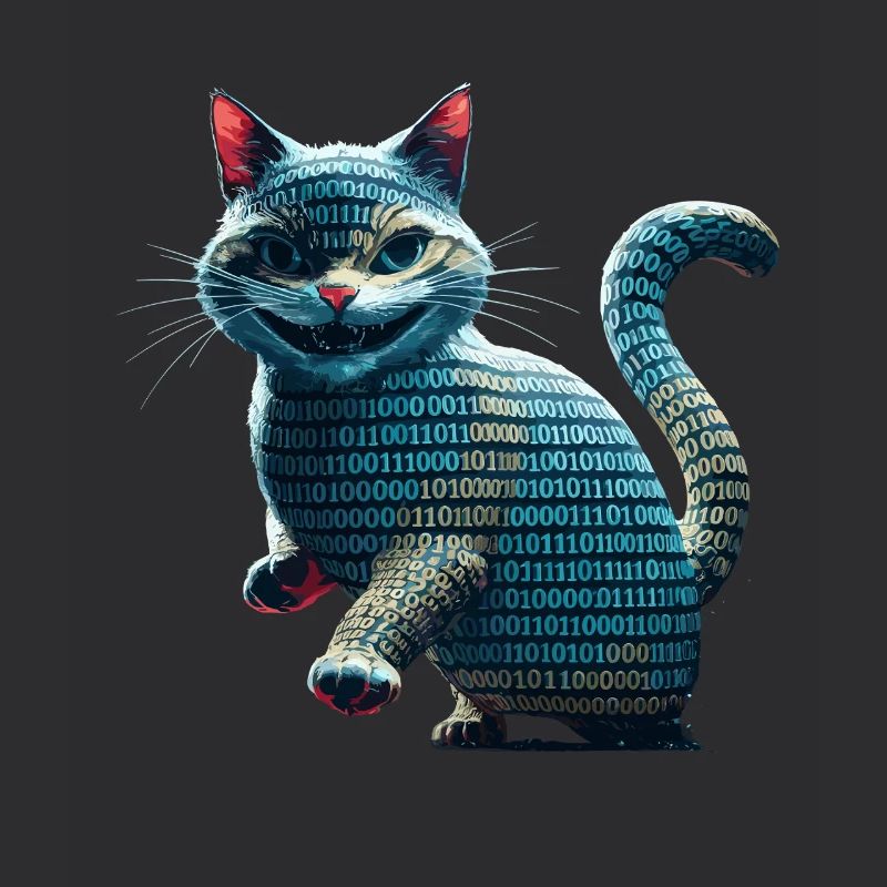 Tech cat with binary code for programmers and