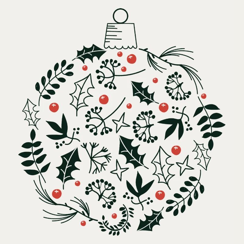 Weihnachtskugel mit Stechpalme und Vogelbeerblättern