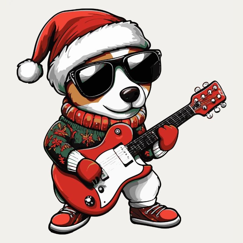 Jack Russel Terrier Chien Noël Rocker Gitarr