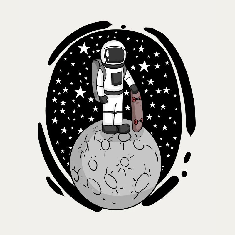 Astronaut with skateboard in space
