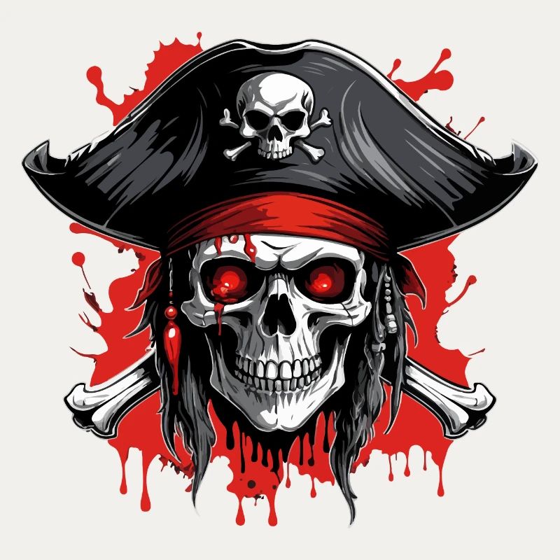 Piratenschädel mit Dreispitz und Blutspritzern
