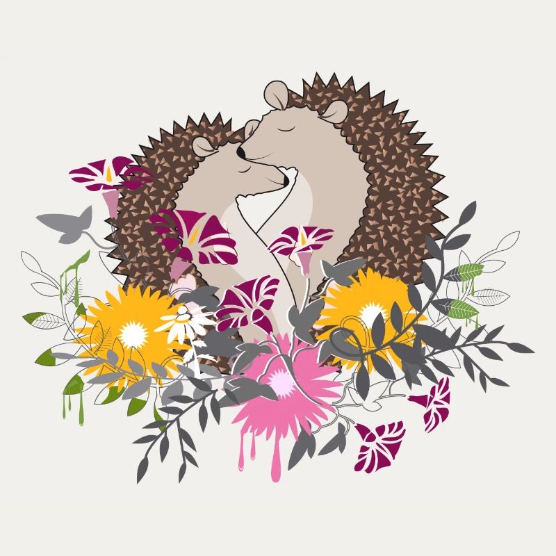 Deux petits hérissons assis ensemble dans le parterre de fleurs