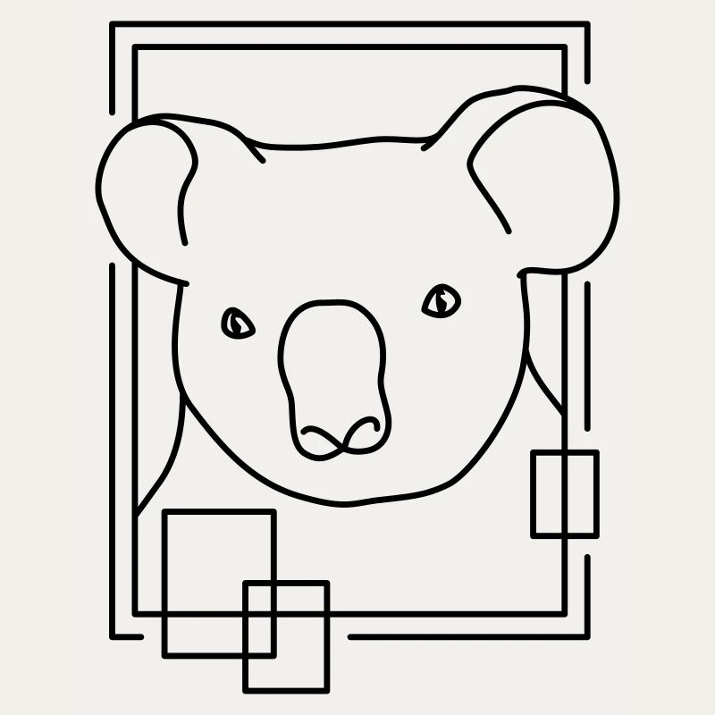 Koala in Geometric Shape - Line Art Design