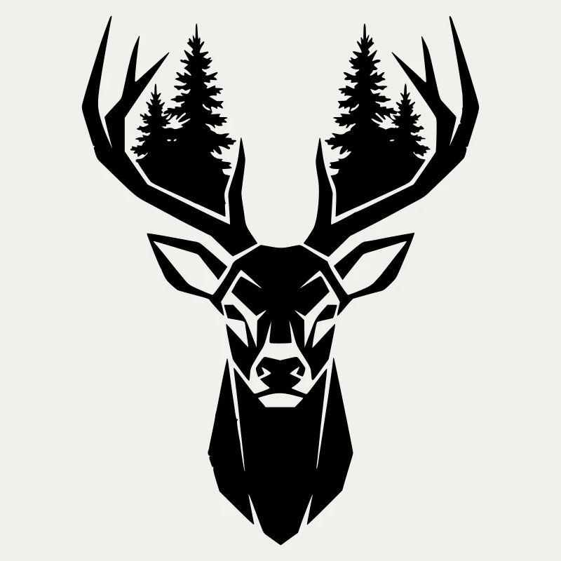 Deer Head Trees Forest Silhouette