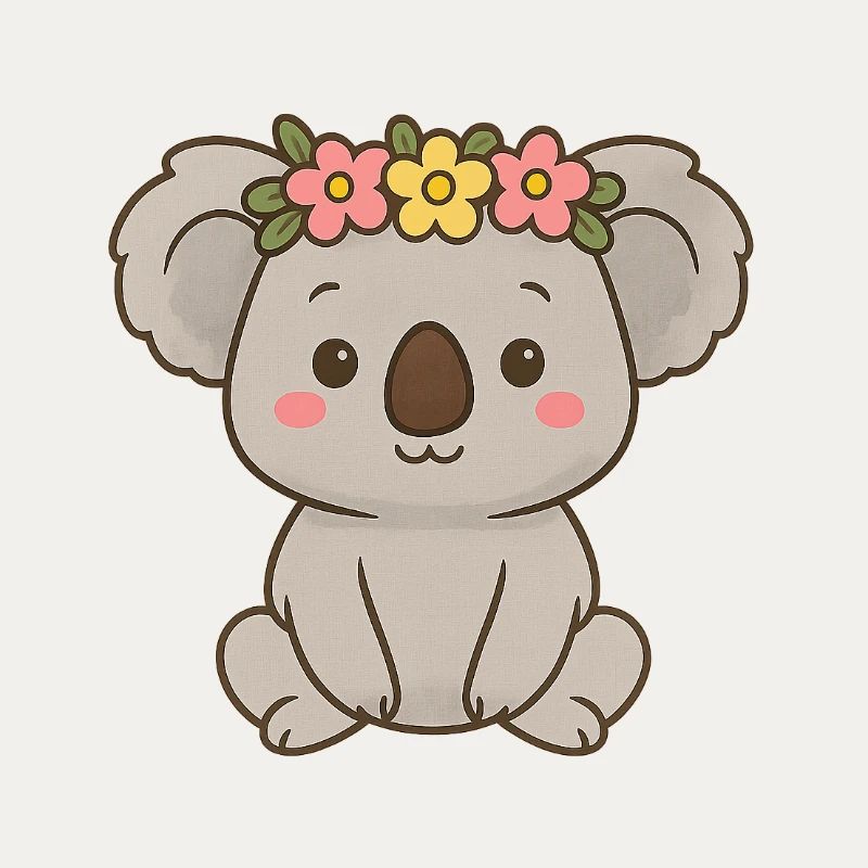Mignon koala avec couronne de fleurs