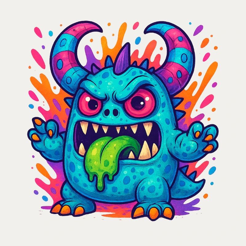 Colorful Grumpy Dragon with Tongue