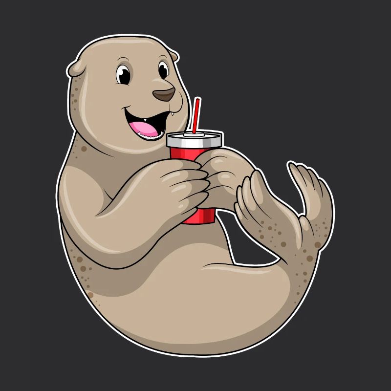 Seehund mit Becher mit Strohhalm
