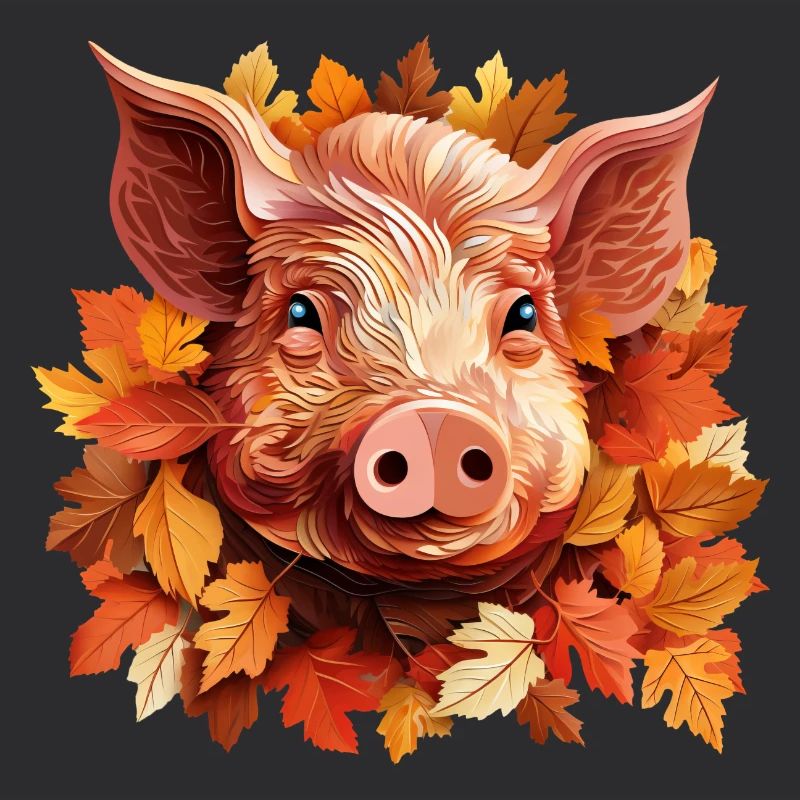 Visage de cochon dans les feuilles d’automne colorées