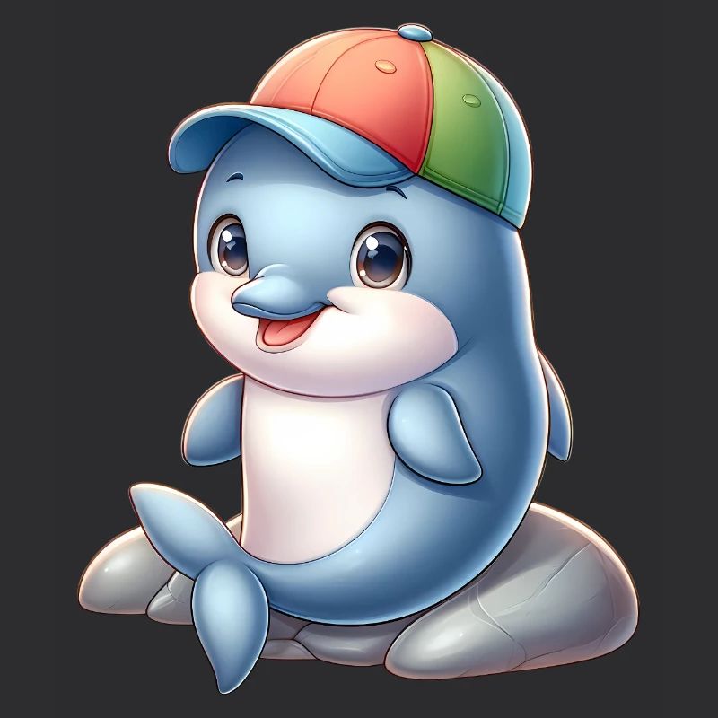 Fröhlicher Delfin mit Regenbogenkappe