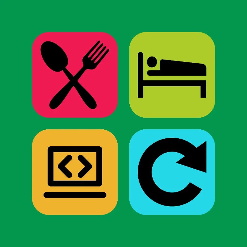 Essen, schlaf, Programm wiederholen, lustiger Zitatcode