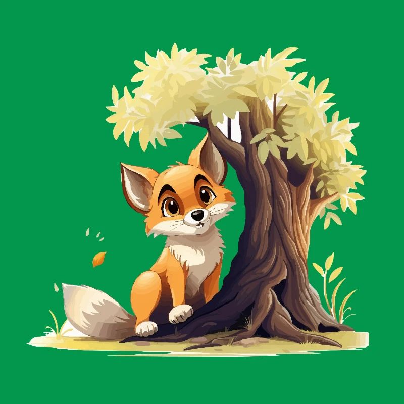 Forest fox on the golden tree