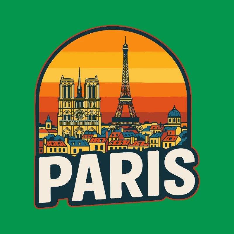 Paris Skyline Retro Sunset Eiffel Tower Art