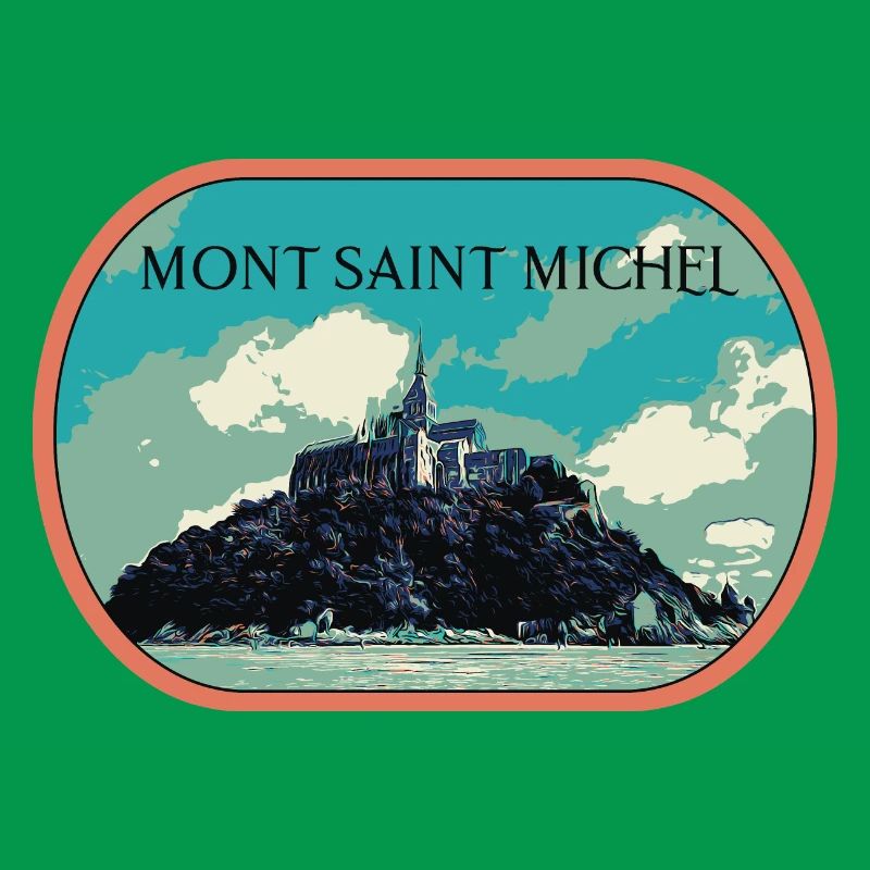 Illustration en bleu et vert du Mont Saint Michel