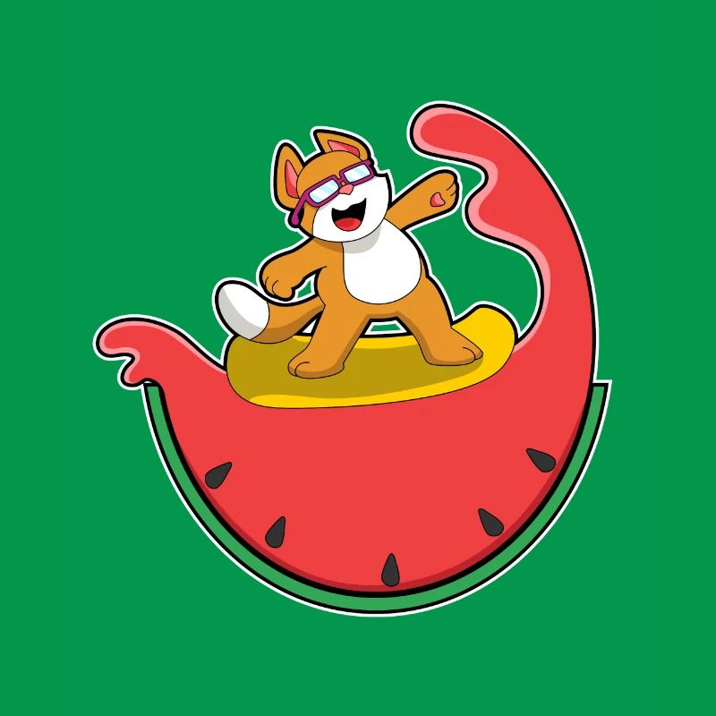 Chat comme surfeur avec pastèque