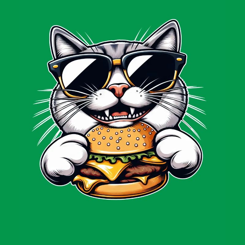 Chat nerd cool mangeant hamburger cheeseburger