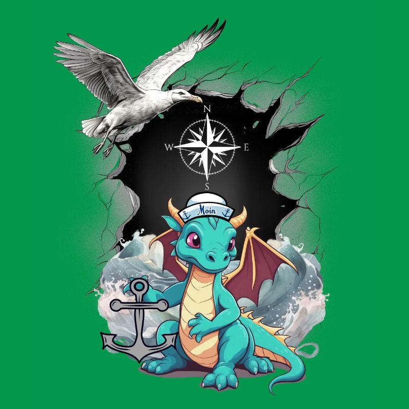 Drache Drachen Seemann Kompass maritim Möwe Kind