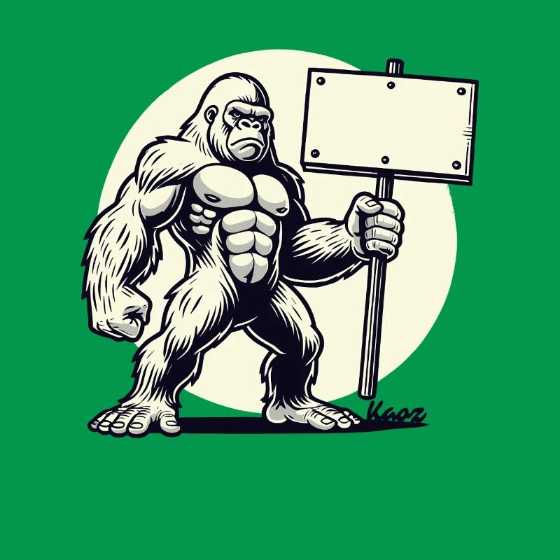 Strong gorilla with a blank shield: Your text here!