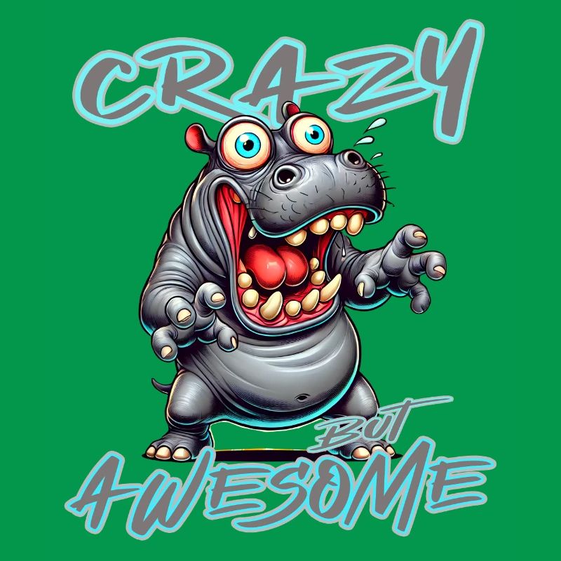 Crazy but Awesome Hippo Comic Style