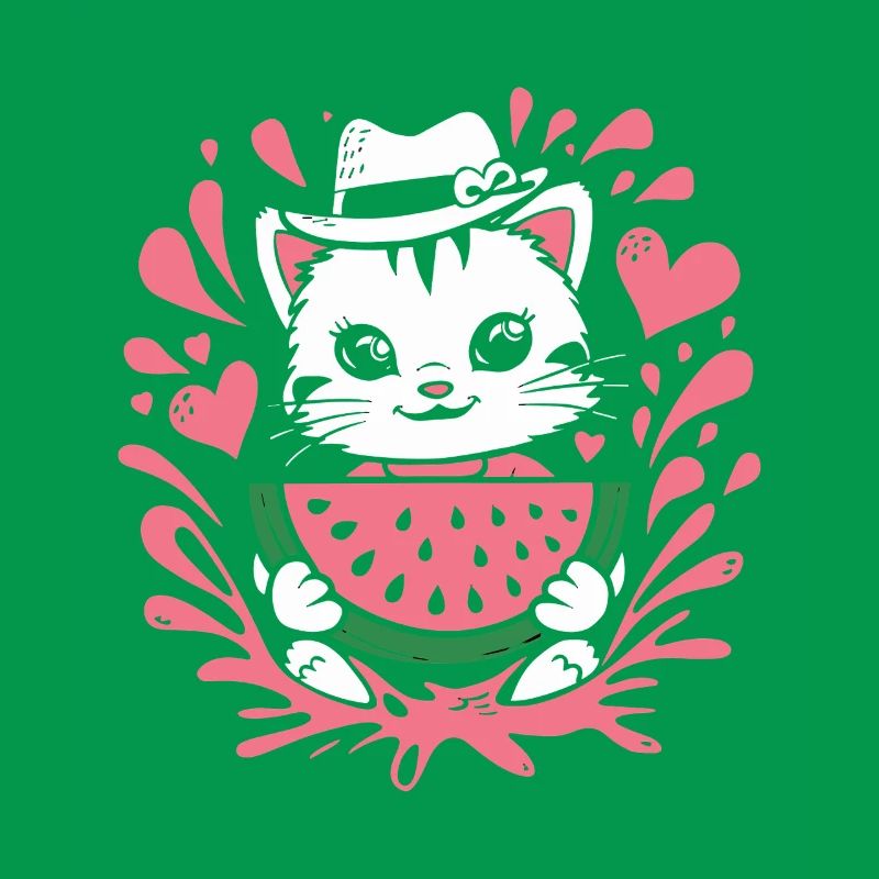 Chaton mignon avec des éclaboussures de pastèque et de cœur