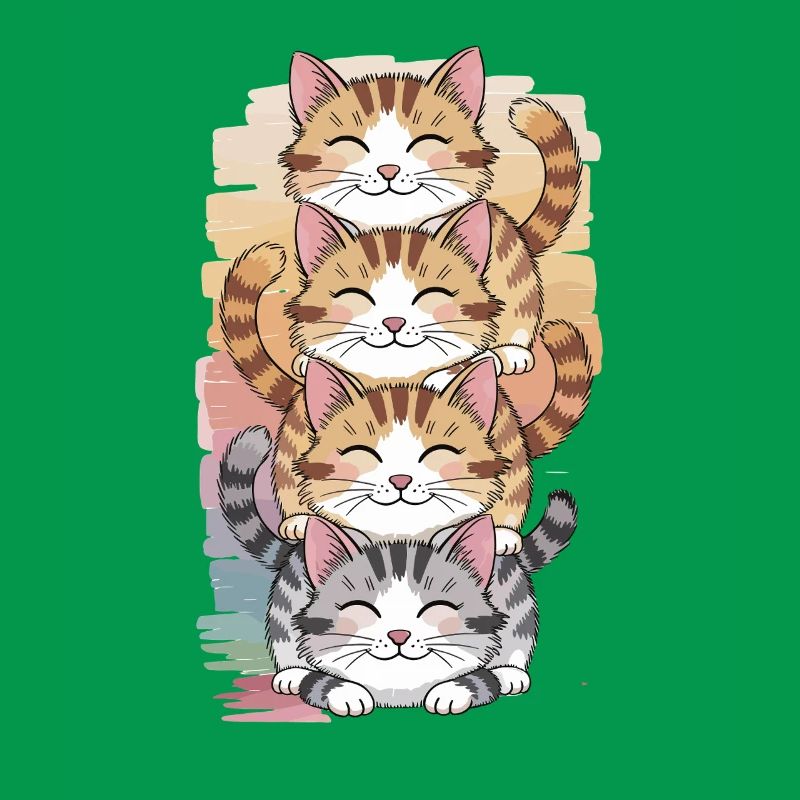Cute Cats Stack Cartoon Illustration