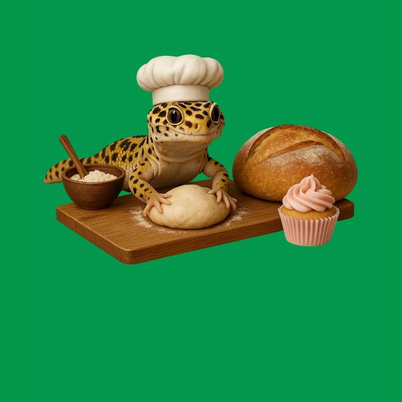 Leopard Gecko Baking Cake Bread