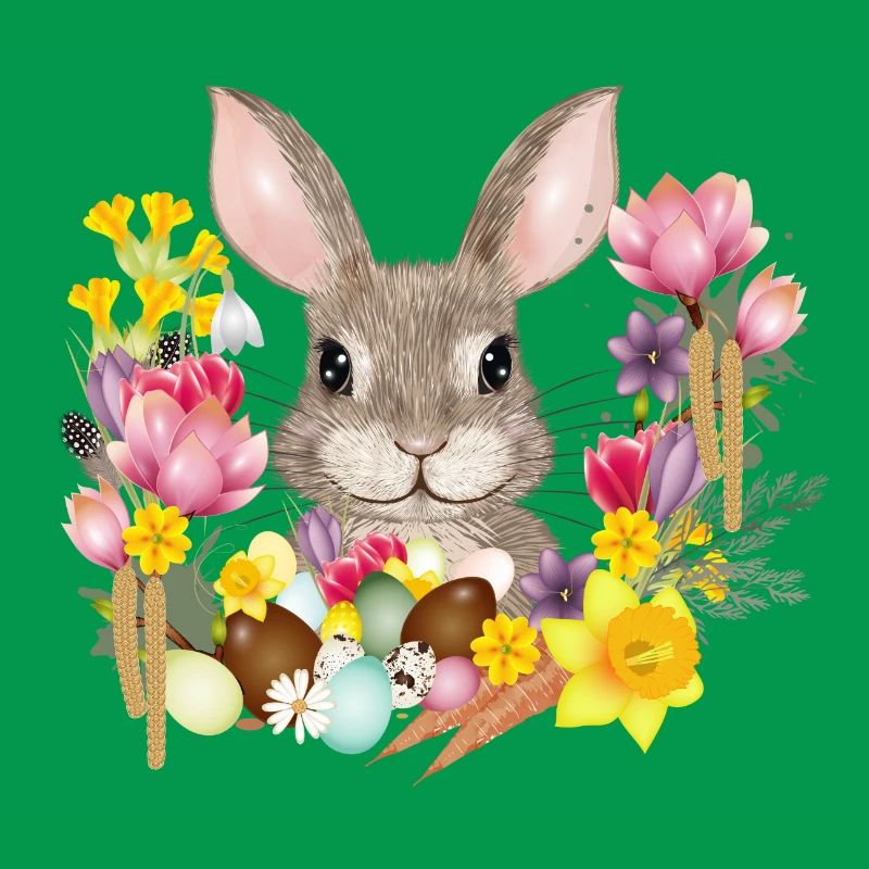 Easter Wreath & Easter Eggs with Rabbit as Easter Bunny