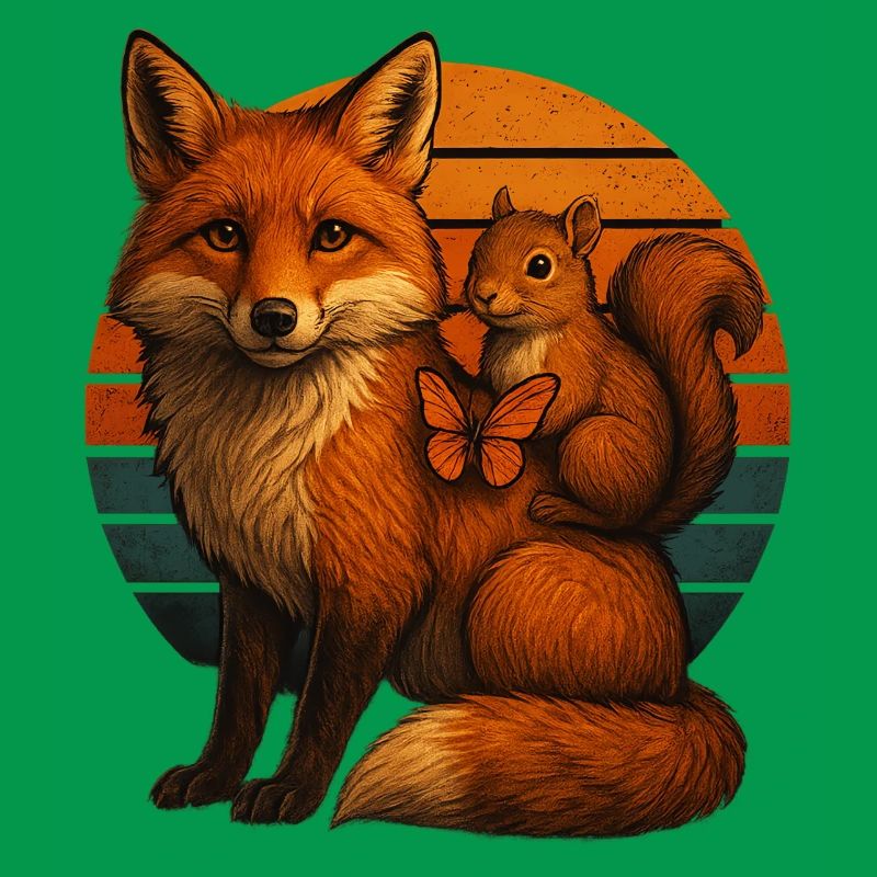 Fuchs Eichhörnchen Retro Tierfreunde