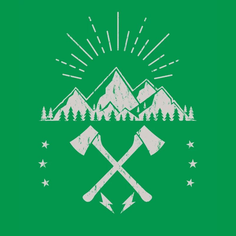 Montagne accidentée lever de soleil hache emblème