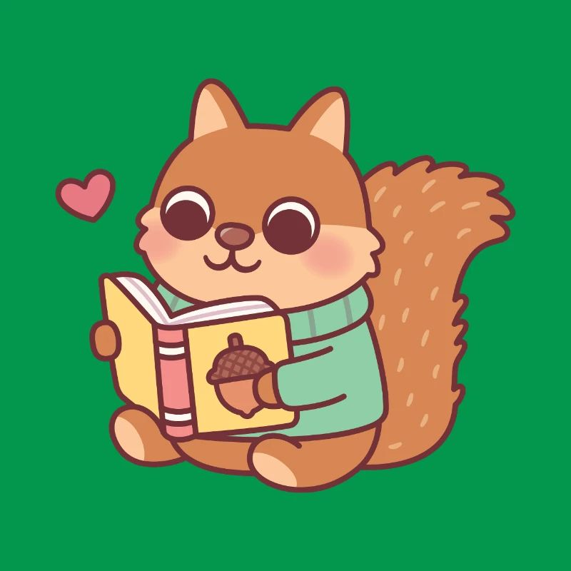 Cute Squirrel Reading A Book
