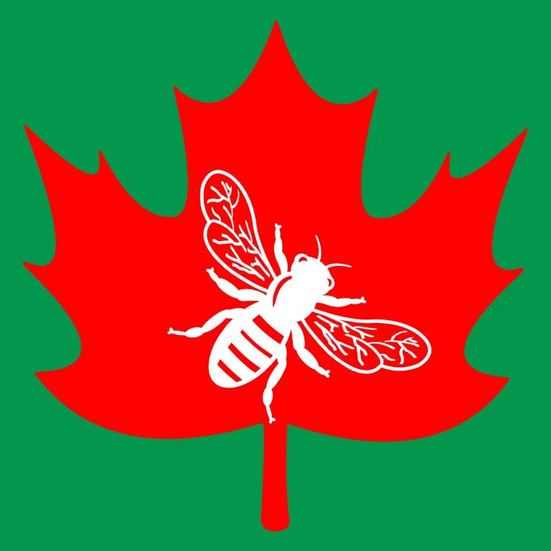 Canada white bee in maple leaf beekeeper logo