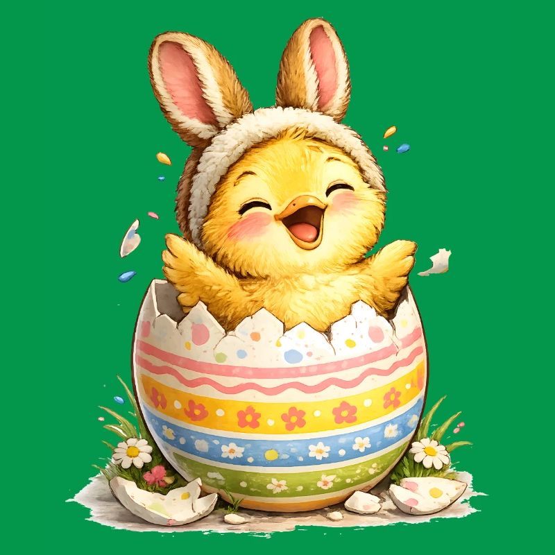 Chick with bunny ears in Easter egg