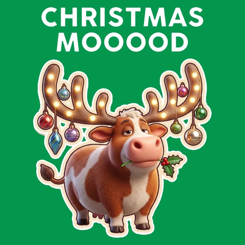 Weihnachtskuh mit Leuchtornamenten