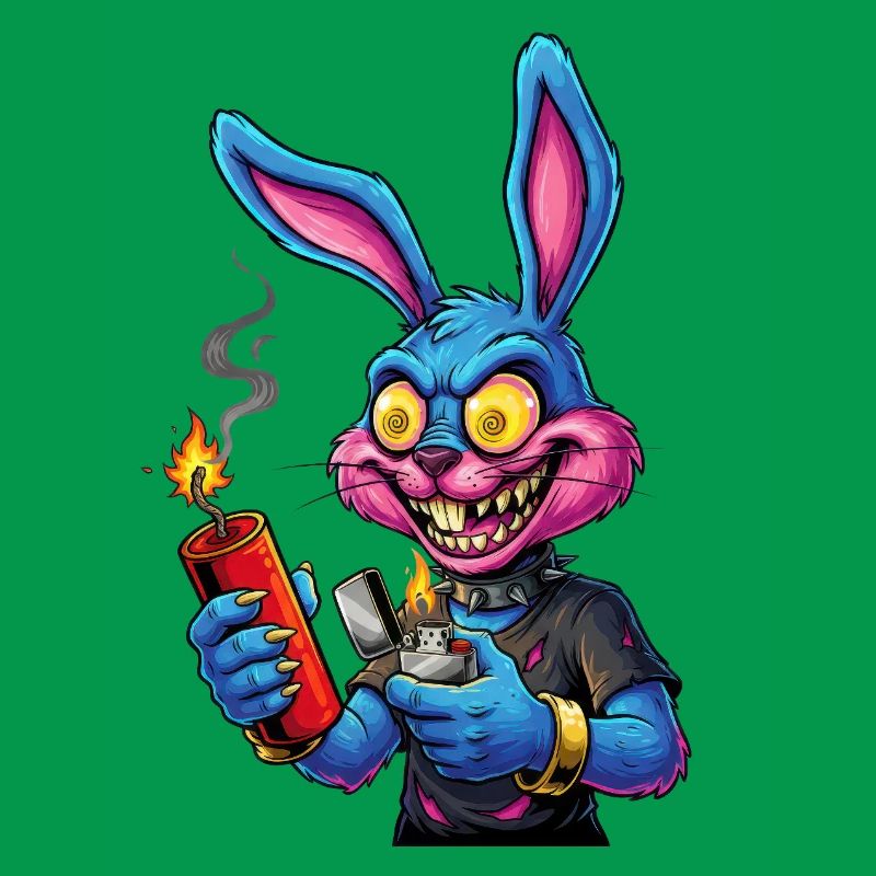 Neon Bunny with Fireworks New Year's Eve Firecracker Pyro
