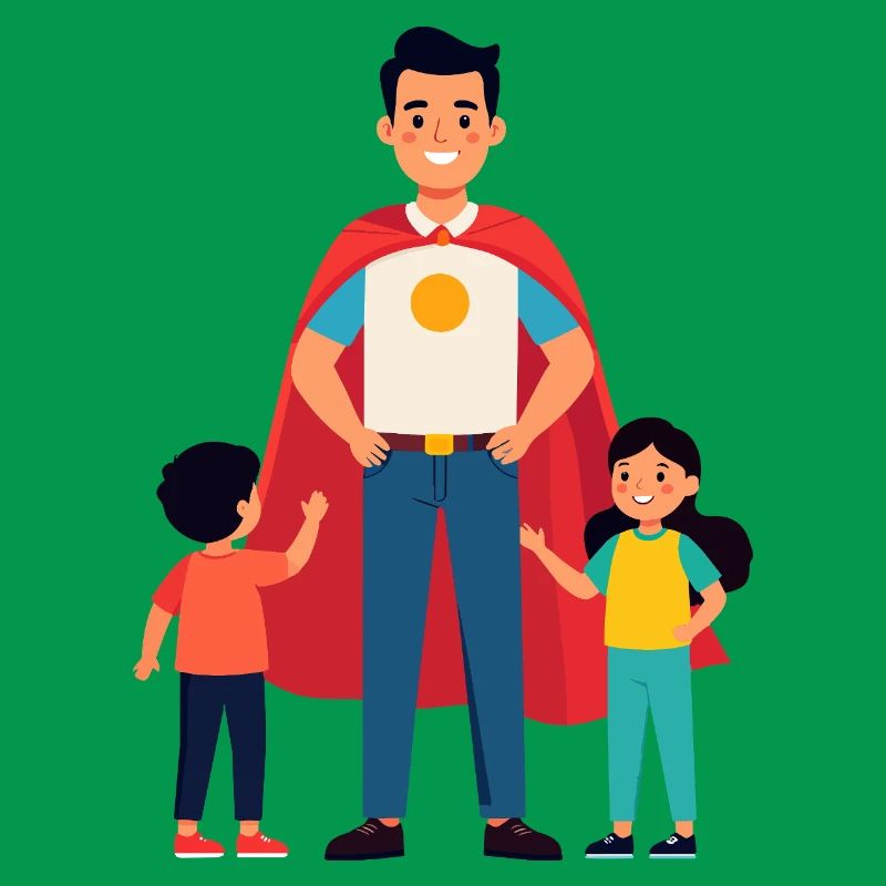 Erzieher Held oder Heldenvater mit Cape und Kinder