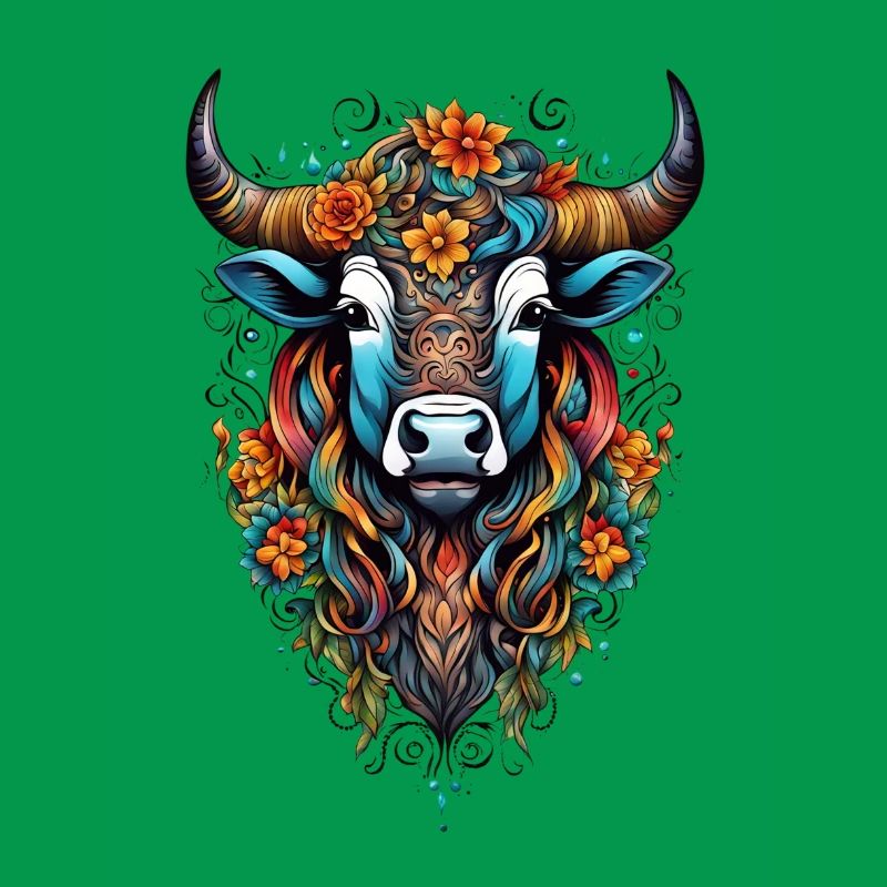Bison couvert de fleurs dans un éclat de couleurs