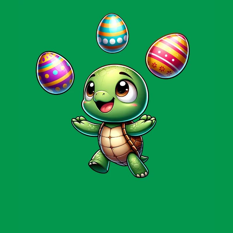 Turtle juggling easter eggs, artistic darst