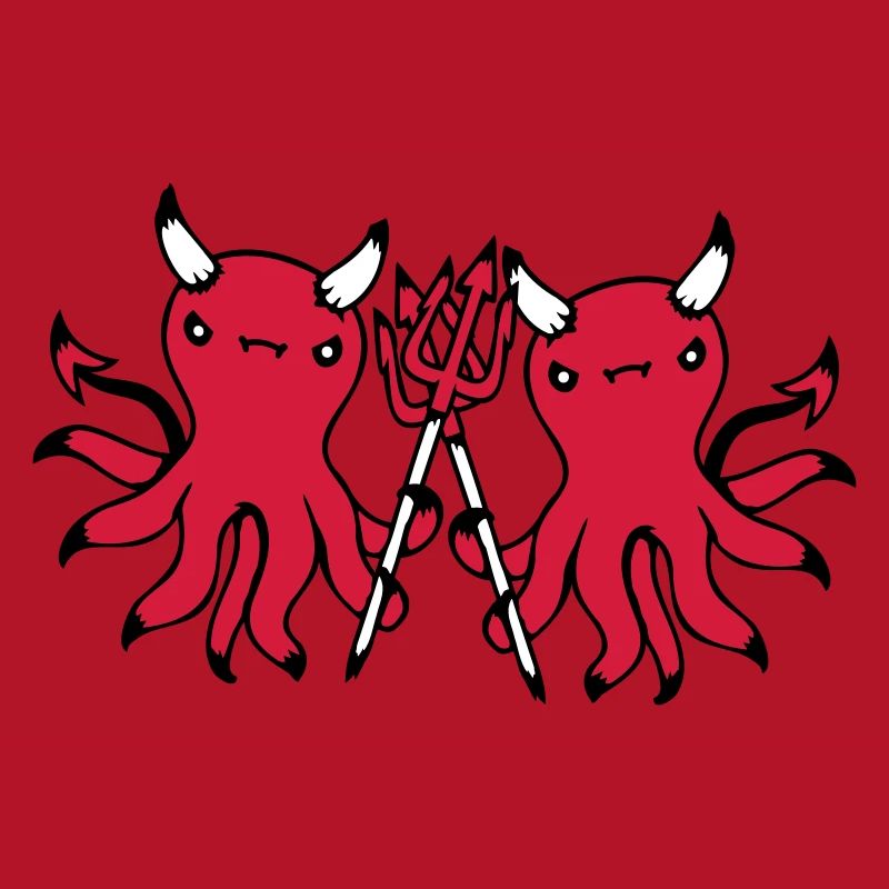 2 Octopus Devil Hell Team Friends Satan Evil Cute