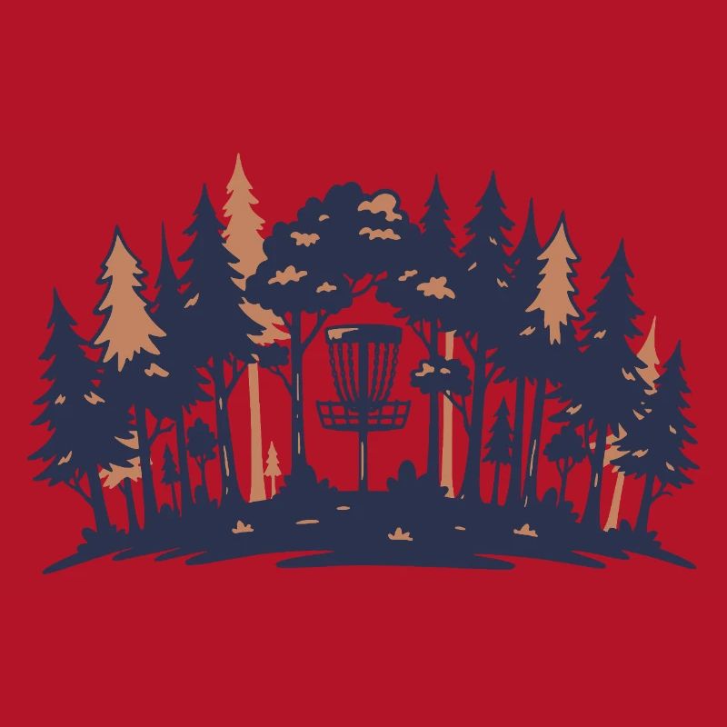 Disc Golf Scene Forest Basket Silhouette