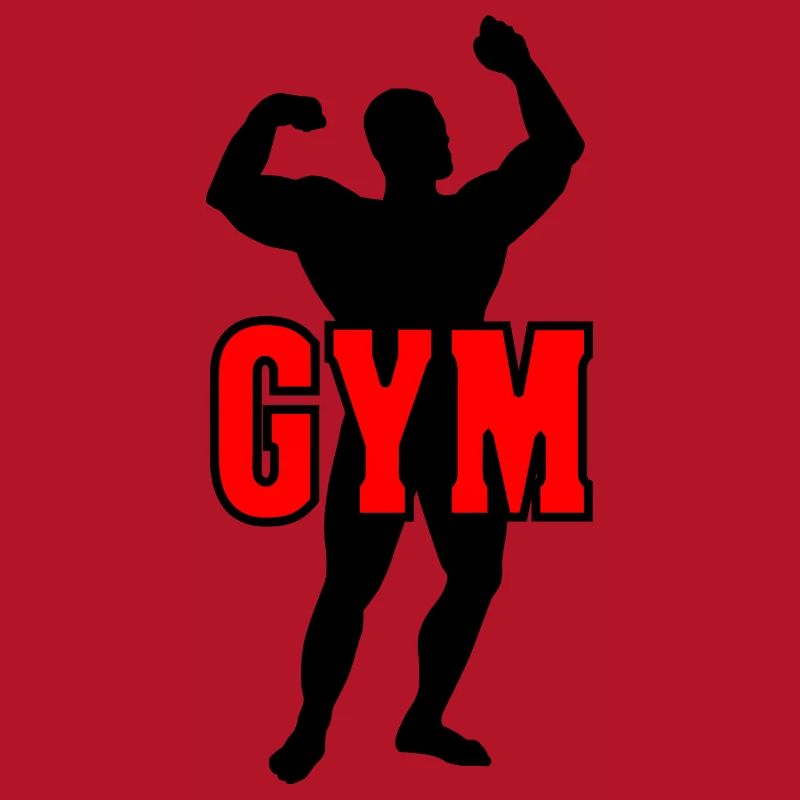 Bodybuilder shadow image with red text 'GYM